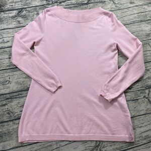 J Peterman Womens S Pink Boatneck Knit Blouse‎ Top Long Sleeve Nylon Blend